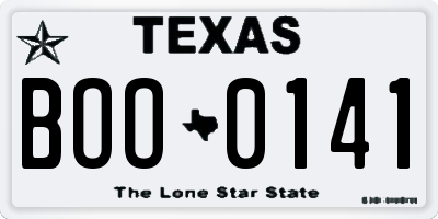 TX license plate BOO0141