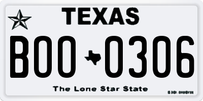 TX license plate BOO0306