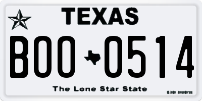 TX license plate BOO0514