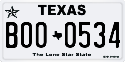 TX license plate BOO0534