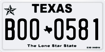 TX license plate BOO0581
