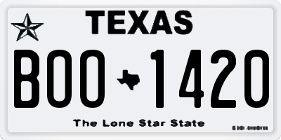 TX license plate BOO1420