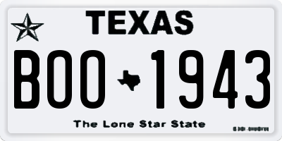 TX license plate BOO1943