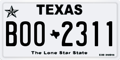 TX license plate BOO2311