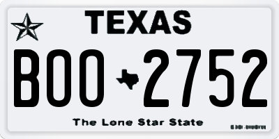 TX license plate BOO2752
