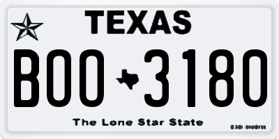 TX license plate BOO3180