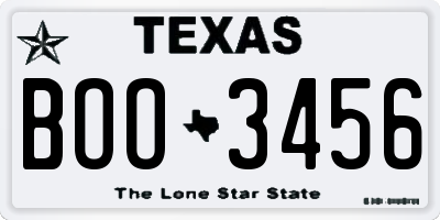 TX license plate BOO3456