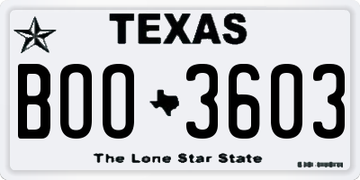 TX license plate BOO3603