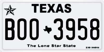 TX license plate BOO3958