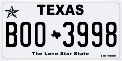 TX license plate BOO3998