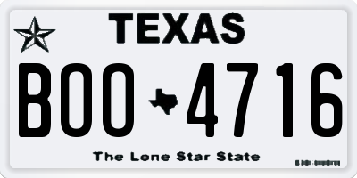 TX license plate BOO4716