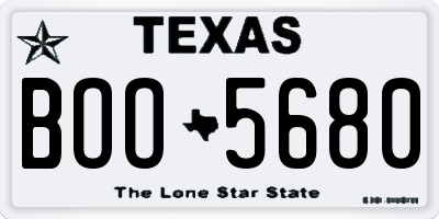 TX license plate BOO5680