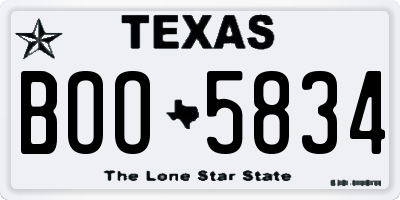 TX license plate BOO5834