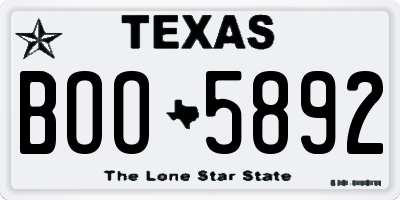 TX license plate BOO5892