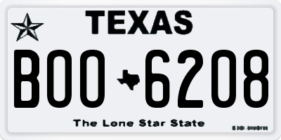 TX license plate BOO6208
