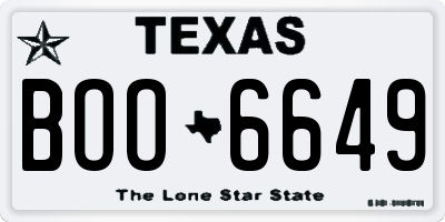 TX license plate BOO6649