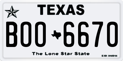 TX license plate BOO6670