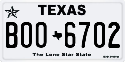 TX license plate BOO6702
