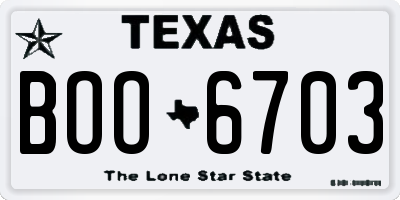 TX license plate BOO6703