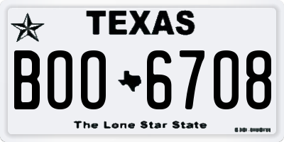 TX license plate BOO6708
