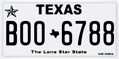 TX license plate BOO6788