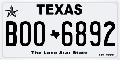 TX license plate BOO6892