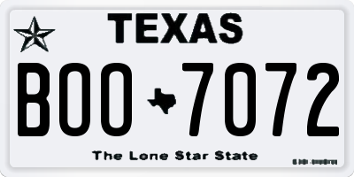TX license plate BOO7072