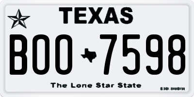 TX license plate BOO7598