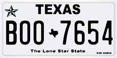 TX license plate BOO7654