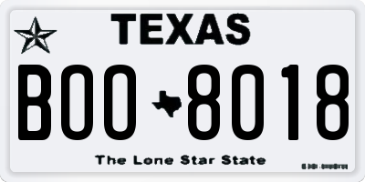 TX license plate BOO8018
