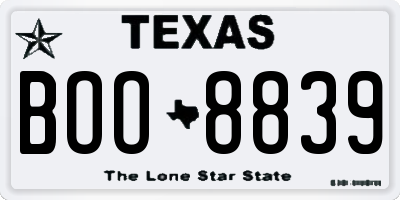 TX license plate BOO8839