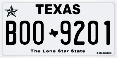 TX license plate BOO9201