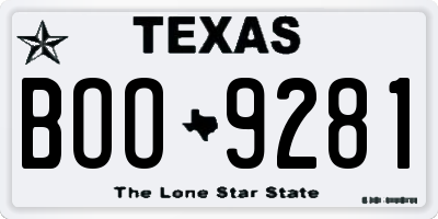 TX license plate BOO9281