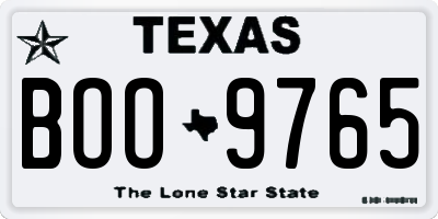 TX license plate BOO9765