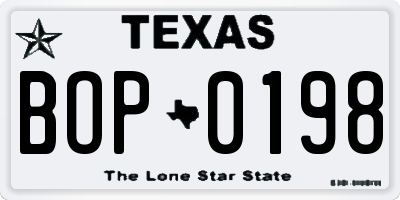 TX license plate BOP0198
