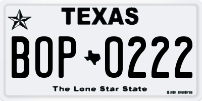 TX license plate BOP0222