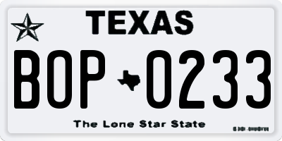 TX license plate BOP0233