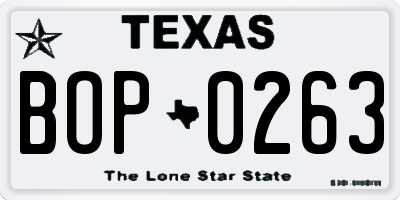TX license plate BOP0263