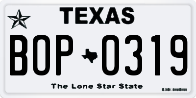 TX license plate BOP0319
