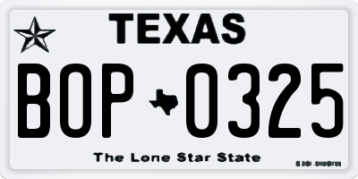 TX license plate BOP0325
