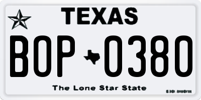 TX license plate BOP0380
