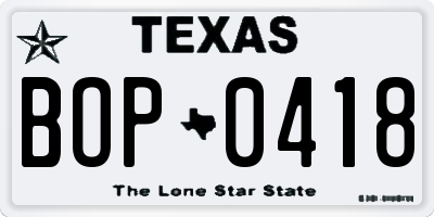 TX license plate BOP0418