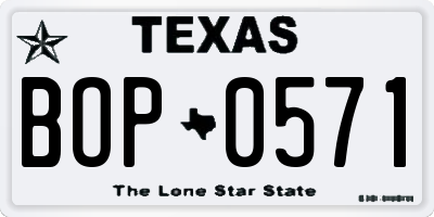 TX license plate BOP0571