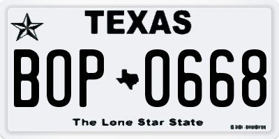 TX license plate BOP0668