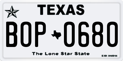 TX license plate BOP0680