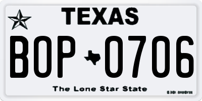 TX license plate BOP0706