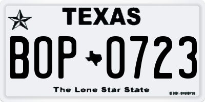 TX license plate BOP0723