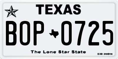 TX license plate BOP0725
