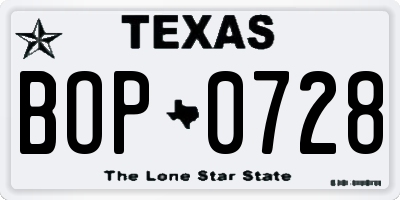 TX license plate BOP0728