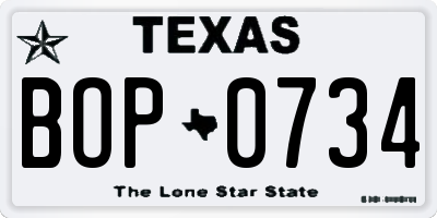 TX license plate BOP0734